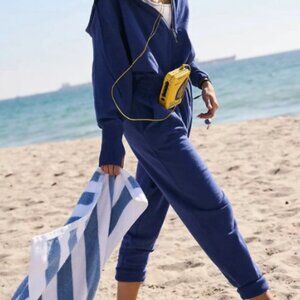 FP Movement Training Day Jumpsuit One-Piece Sz S/P Blue Hooded Comfort